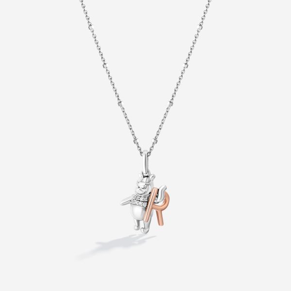 Winnie The Pooh Letter  R  Alphabet Necklace with 1 20 CTTW Diamonds Supply