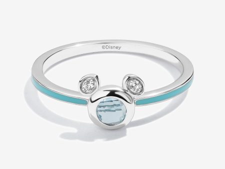 Cotton Candy Melt Swiss Blue Topaz and Accent Diamonds Mickey Light Blue Enamel Ring For Cheap