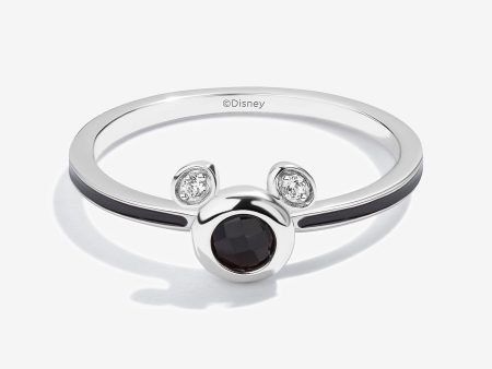 Charcoal Chill Black Onyx and Accent Diamonds Mickey Black Enamel Ring Fashion