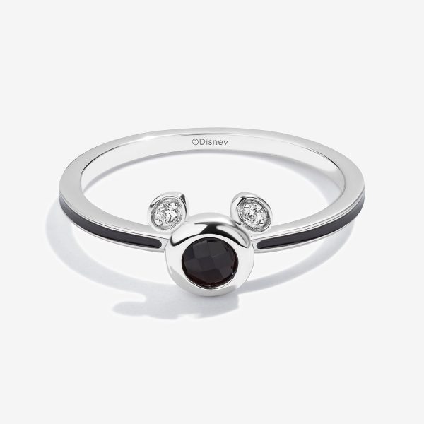 Charcoal Chill Black Onyx and Accent Diamonds Mickey Black Enamel Ring Fashion