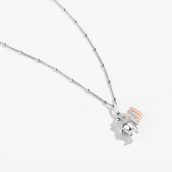 Winnie The Pooh Letter  U  Alphabet Necklace with 1 20 CTTW Diamonds Cheap