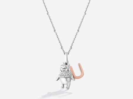 Winnie The Pooh Letter  U  Alphabet Necklace with 1 20 CTTW Diamonds Cheap