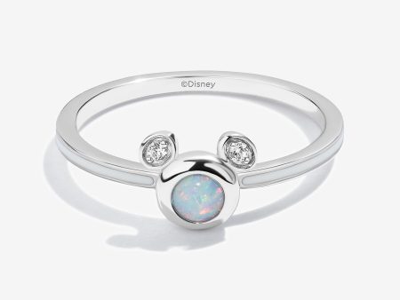 Candied Rainbow Swirl Created Opal and Accent Diamonds Mickey White Enamel Ring For Discount