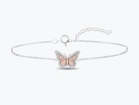 Enchanted Disney Fine Jewelry Sterling Silver and 10K Rose Gold with 1 6 CTTW Diamonds Mulan Butterfly Bracelet For Discount