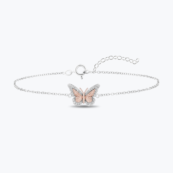 Enchanted Disney Fine Jewelry Sterling Silver and 10K Rose Gold with 1 6 CTTW Diamonds Mulan Butterfly Bracelet For Discount