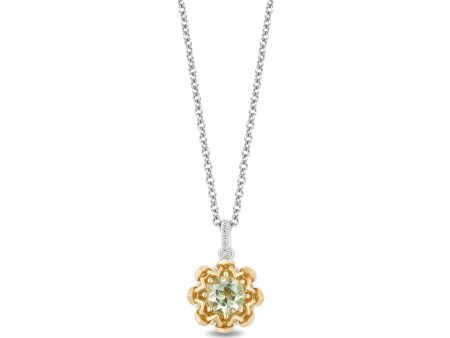 Enchanted Disney Fine Jewelry 10K Yellow Gold and Sterling Silver With 1 8 CTTW Diamond and Green Amethyst Tiana Pendant Necklace Online