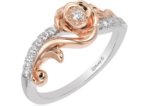 Enchanted Disney Fine Jewelry 10K White Gold  and Rose Gold 1 5 CTTW Belle Rose Ring Cheap