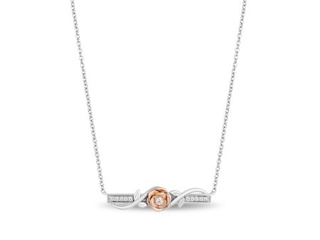 Enchanted Disney Fine Jewelry 14K Rose Gold Over Sterling Silver with 1 10 CTTW Diamonds Belle Necklace on Sale