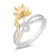 Enchanted Disney Fine Jewelry Sterling Silver and 10K Yellow Gold With 1 10 CTTW Diamond Tiana Lotus Ring Online now