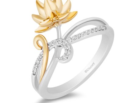 Enchanted Disney Fine Jewelry Sterling Silver and 10K Yellow Gold With 1 10 CTTW Diamond Tiana Lotus Ring Online now