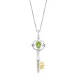 Enchanted Disney Fine Jewelry Sterling Silver and 10K Yellow Gold with 1 20 CTTW Diamond and Peridot Tiana Water Lily Key Pendant Necklace Supply