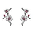 Enchanted Disney Fine Jewelry Black Rhodium Over Sterling Silver with Rhodolite Garnet and 1 8 CTTW Diamond Mulan Earrings For Discount