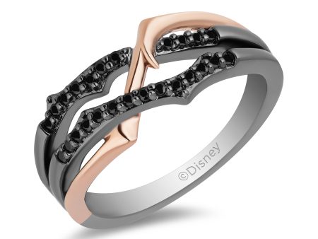 Enchanted Disney Fine Jewelry 10K Rose Gold and Black Rhodium Over Sterling Silver with 1 5 CTTW Black Diamond Maleficent  Thorn  Ring Online Hot Sale