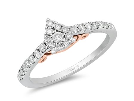 Enchanted Disney Fine Jewelry 10K White Gold and Rose Gold 1 3 CTTW Ariel Shell Engagement Ring For Sale