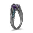 Enchanted Disney Fine Jewelry Black Rhodium Over Sterling Silver with 1 10 CTTW Diamonds, Amethyst and Swiss Blue Topaz Ursula Ring Online Sale