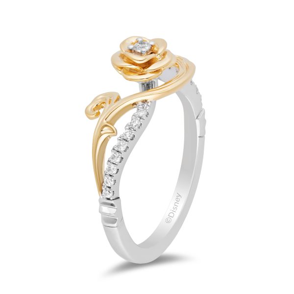 Enchanted Disney Fine Jewelry Sterling Silver and 10K Yellow Gold with 1 6 CTTW Diamonds Belle Rose Ring Cheap