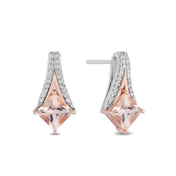 Enchanted Disney Fine Jewelry Sterling Silver and 10K Rose Gold with 1 10 CTTW Diamonds and Morganite Aurora Earrings Hot on Sale