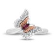 Enchanted Disney Fine Jewelry Sterling Silver and 10K Rose Gold 1 10 CTTW Diamond and Rhodolite Garnet Mulan Butterfly Ring For Cheap