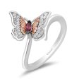 Enchanted Disney Fine Jewelry Sterling Silver and 10K Rose Gold 1 10 CTTW Diamond and Rhodolite Garnet Mulan Butterfly Ring For Cheap