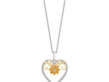 Enchanted Disney Fine Jewelry Sterling Silver and 10K Yellow Gold With 1 6 CTTW Tiana Heart Pendant Necklace Discount