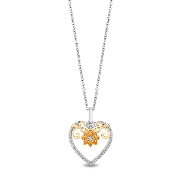 Enchanted Disney Fine Jewelry Sterling Silver and 10K Yellow Gold With 1 6 CTTW Tiana Heart Pendant Necklace Discount