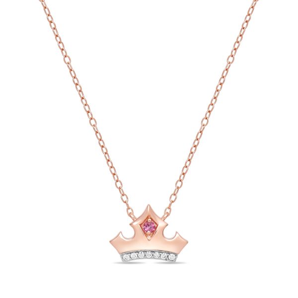 Enchanted Disney Fine Jewelry 10K Rose Gold with 1 20 CTTW Diamond and Pink Topaz  Aurora Tiara Necklace Discount