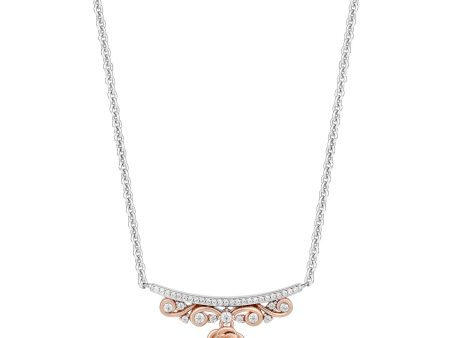 Enchanted Disney Fine Jewelry 14K Rose Gold Over Sterling Silver with 1 6 CTTW Diamonds Belle Necklace Online Sale