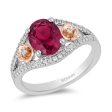 Enchanted Disney Fine Jewelry 14K Rose Gold Over Sterling Silver with 1 5 CTTW Diamonds and Rhodolite Garnet Mulan Flower Ring Fashion