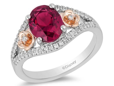 Enchanted Disney Fine Jewelry 14K Rose Gold Over Sterling Silver with 1 5 CTTW Diamonds and Rhodolite Garnet Mulan Flower Ring Fashion