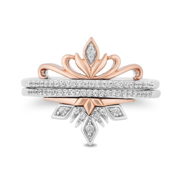 Enchanted Disney Fine Jewelry Sterling Silver and 10K Rose Gold With 1 6 CTTW Diamond Elsa and Anna Duo Stack Ring Online Sale