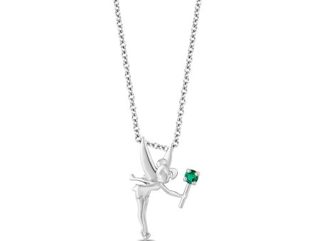 Enchanted Disney Fine Jewelry Sterling Silver with Created Emerald Tinker Bell Pendant Necklace Discount