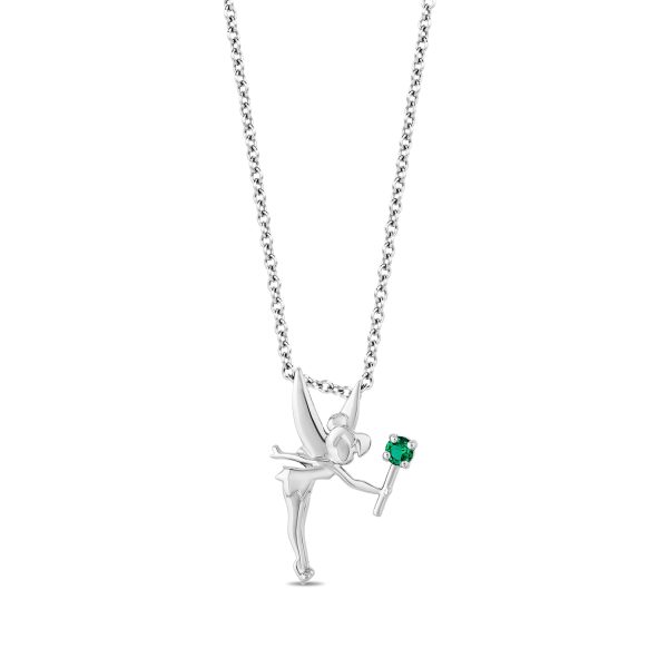 Enchanted Disney Fine Jewelry Sterling Silver with Created Emerald Tinker Bell Pendant Necklace Discount