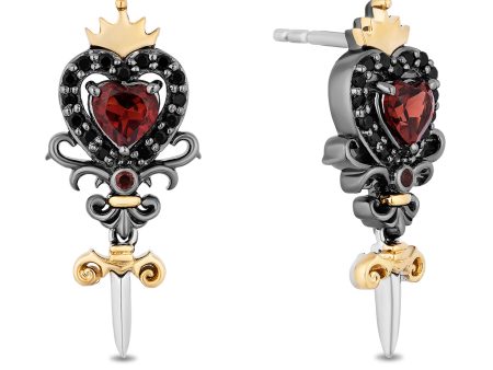 Enchanted Disney Fine Jewelry Black Rhodium Over Sterling Silver and 14K Yellow Gold with 1 4 CTTW Diamonds and Garnet Evil Queen Dagger Earrings Cheap