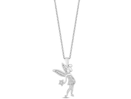 Enchanted Disney Fine Jewelry Sterling Silver 1 10 CTTW Tinker Bell Disney Pendant Necklace For Sale