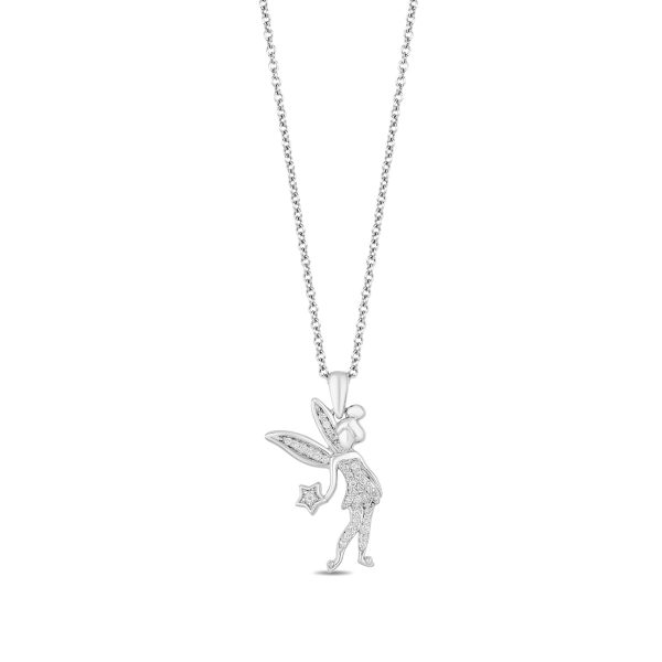 Enchanted Disney Fine Jewelry Sterling Silver 1 10 CTTW Tinker Bell Disney Pendant Necklace For Sale