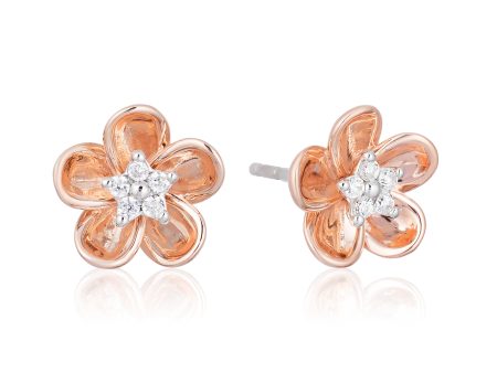 Enchanted Disney Fine Jewelry 10K Rose Gold and Sterling Silver 1 15 CTTW Diamond Plum Blossom Mulan Earrings Online