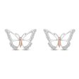 Enchanted Disney Fine Jewelry 14K Rose Gold Over Sterling Silver with 1 6 CTTW Diamonds Mulan Butterfly Stud Earrings For Sale