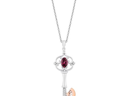 Enchanted Disney Fine Jewelry Sterling Silver and 10K Rose Gold with 1 20 CTTW Diamond and Rhodolite Garnet and  Mulan Pendant Necklace Online Sale