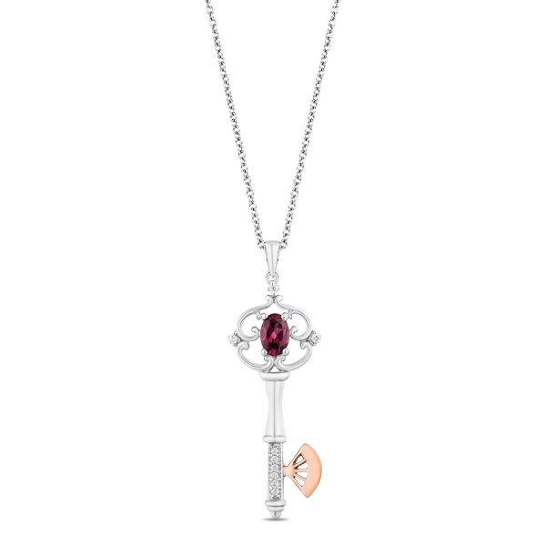 Enchanted Disney Fine Jewelry Sterling Silver and 10K Rose Gold with 1 20 CTTW Diamond and Rhodolite Garnet and  Mulan Pendant Necklace Online Sale