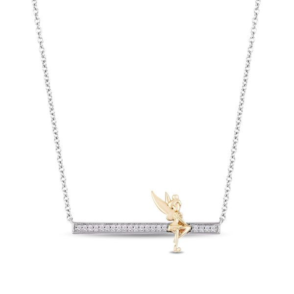 Enchanted Disney Fine Jewelry 14K Yellow Gold over Sterling Silver with 1 10 CTTW Tinker Bell Necklace Hot on Sale