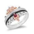 Enchanted Disney Fine Jewelry Sterling Silver and 10K Rose Gold with 1 4 CTTW Diamond and Ruby Snow White and Evil Queen Duo Ring Set For Cheap