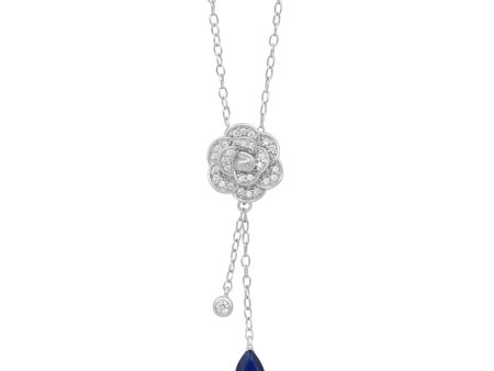 Enchanted Disney Fine Jewelry Sterling Silver with 1 8 CTTW Diamonds and Created Blue Sapphire Cinderella Necklace For Cheap