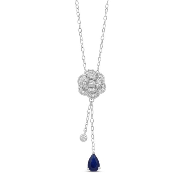 Enchanted Disney Fine Jewelry Sterling Silver with 1 8 CTTW Diamonds and Created Blue Sapphire Cinderella Necklace For Cheap