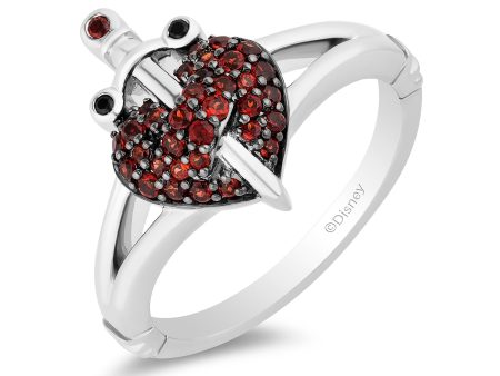 Enchanted Disney Fine Jewelry Black Rhodium over Sterling Silver With Black Diamond Accent and Garnet Evil Queen Dagger Ring Fashion