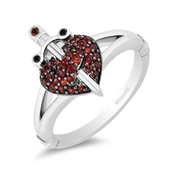 Enchanted Disney Fine Jewelry Black Rhodium over Sterling Silver With Black Diamond Accent and Garnet Evil Queen Dagger Ring Fashion