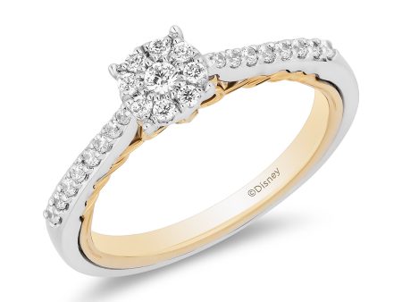 Enchanted Disney Fine Jewelry 10K White Gold and Yellow Gold with 1 3 CTTW Diamonds Rapunzel Engagement Ring Cheap