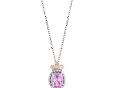 Enchanted Disney Fine Jewelry 14K Rose Gold over Sterling Silver with Created Pink Sapphire and 1 10 CTTW Diamond Aurora Pendant Necklace Online now