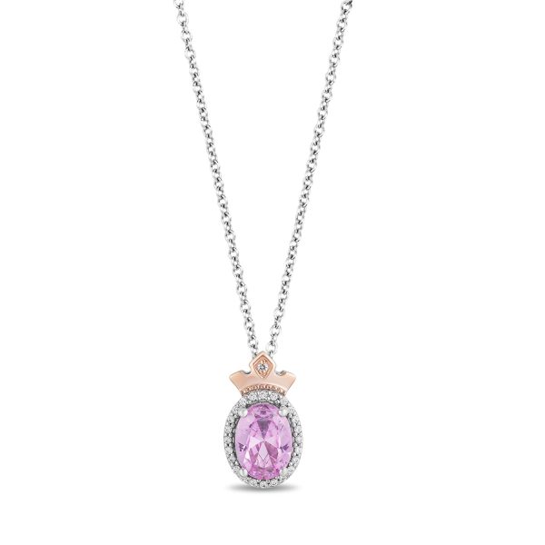 Enchanted Disney Fine Jewelry 14K Rose Gold over Sterling Silver with Created Pink Sapphire and 1 10 CTTW Diamond Aurora Pendant Necklace Online now