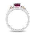 Enchanted Disney Fine Jewelry 14K Rose Gold Over Sterling Silver with 1 5 CTTW Diamonds and Rhodolite Garnet Mulan Flower Ring Fashion