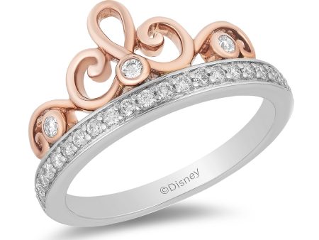 Enchanted Disney Fine Jewelry 10K White Gold and Rose Gold with 1 4 CTTW Majestic Princess Tiara Ring Supply